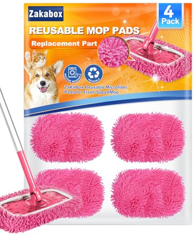 ZaKaBox Reusable Mop Pads for Flash Speedmop – Wet & Dry Use, 4 Pack | Chenille Material, 5× Cleaning Power, for Flash Speed Mop Refill Wipes, Washable Up to 100x, with Laundry Bag