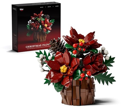 Nifeliz Flower Building Set, Artificial Holiday Tabletop Poinsettia Decor for Adults, Indoor Desk and Home Display Gift for Floral Fans (767 PCS, NF10347)