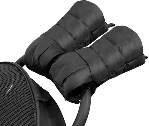 GNEGNI LIFE Kinderwagen Handwärmer - Universal, extra dick mit Fleece-gefüttert - Wasserdicht & kälteisolierend - Handschuhe für Kinderwagen, Buggy und Sportwagen Schwarz
