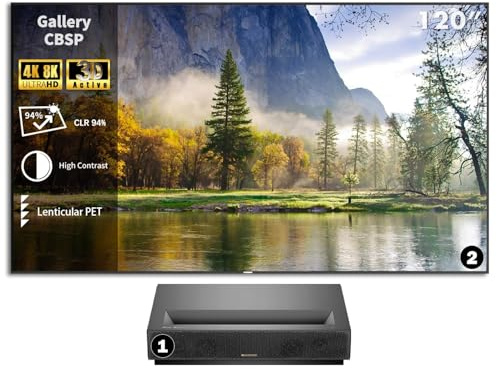 Formovie Cinema Edge UST Laser Proiettore 4K Smart Home Theater 2100 ISO Lumen 2+32GB Ultra Short Throw 4K DLP Proiettore (Projector + Gallery 120 CBSP Screen)