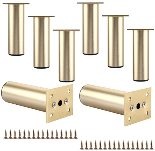 YAYODS 8er Set Möbelfüße 10cm Gold - Schrankfüße Metall verstellbar +10mm - Belastbare Füße für Kommode, Sofa, Couchtisch & TV-Board - Inkl. 48 Schrauben