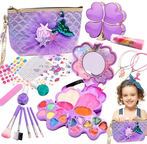 Kinder Make-up Set,26-teilige waschbare Meerjungfrau-Thema Kosmetik,Make-Up Für Kleine Mädchen - Für Mädchen Von 3 Bis 12 Jahren Zum Rollenspiel Verkleidung Weihnachten Prinzessin