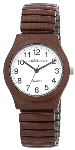 Adrina Armbanduhr Damen Analog Braun Schwarz Großes Ziffernblatt | Damenarmbanduhr arabische Ziffern günstig | Damenuhr Senioren mit Zugarmband – klassisch & bequem viele Farben