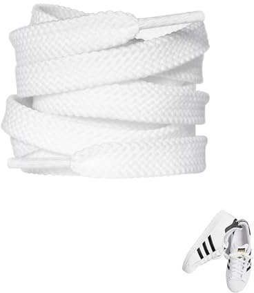 Carehabi 2 paia Lacci Piatti per Scarpe 8mm Stringhe Scarpe Bianchi laccio di ricambio spessi e grassi per Sneakers-140cm