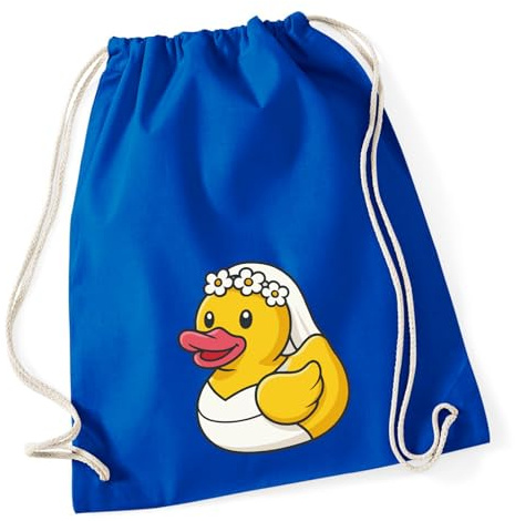 Huuraa Turnbeutel Quietscheente Braut Gummiente Hochzeit Geschenk | Sportbeutel 12 Liter Bright Royal Baumwolle Blauer Rucksack Geschenkidee Unisex Beutel mit Kordelzug Baumwollbeutel