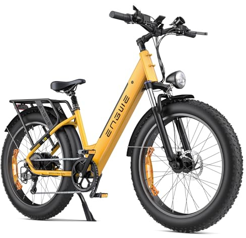 ENGWE E26 26-Zoll E-Bike für Erwachsene, 48-V-Akku mit 16Ah und Reichweite 140KM, Hydraulische Bremsen und Doppel-Federung, Mit LCD-Display und 7-Gang-Schaltung, Drehmoment 70 Nm (Gelb, Step-Thru)