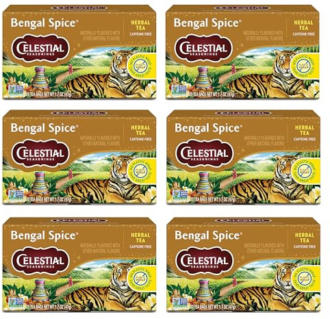 Celestial Seasonings Bengal Spice Herbal Tea, Caffeine Free, 20 Tea Bags Box (Pack of 6)