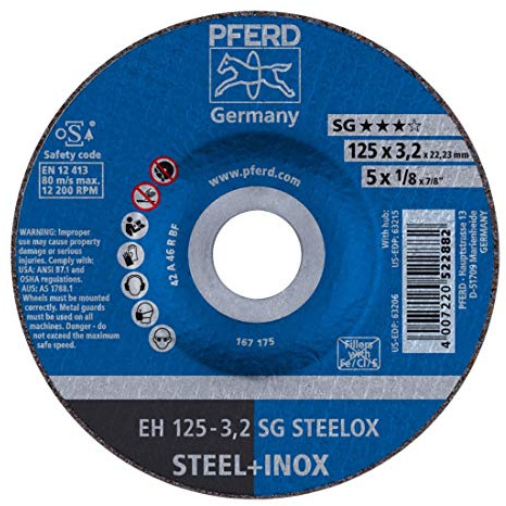 PFERD 522882 Steelox Leistungs-Linie SG Trennscheiben, EH, 3.2mm x 125mm x 22.23mm, 25 Stück