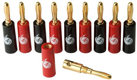 FISUAL Easy Fix Banana Plugs 24K Gold Plated (20 Pack) For Standard 4mm Speaker and Amplifier Terminals