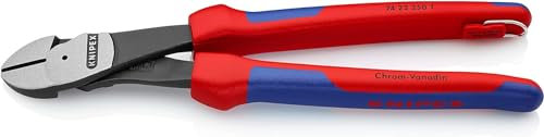 KNIPEX Kraft-Seitenschneider mit Mehrkomponenten-Hüllen, mit integrierter Befestigungsöse zum Anbringen einer Absturzsicherung schwarz, 74 22 250 T