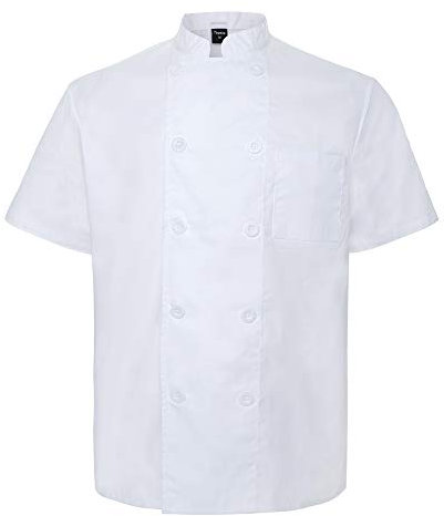 TopTie Chaquetilla Cocinero Unisex Chaqueta de Chef Manga Corta Hostelería Cocina Uniforme con Bosillos para Restaurante Bar Blanco