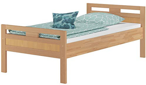Erst-Holz®Massivholzbett Seniorenbett Buche Natur 90x200 Einzelbett Hohes Bett mit Matratze 60.74-09 M