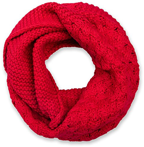 styleBREAKER Unisex Strick Loop Schal mit Mustermix, Uni Feinstrick Schlauchschal, Winter Strickschal 01018153, Farbe:Rot