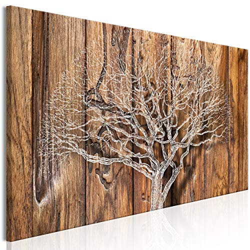 decomonkey Bilder Baum Holz 150x50 cm 1 Teilig Leinwandbilder Bild auf Leinwand Vlies Wandbild Kunstdruck Wanddeko Wand Wohnzimmer Wanddekoration Deko Brett Holzoptik braun