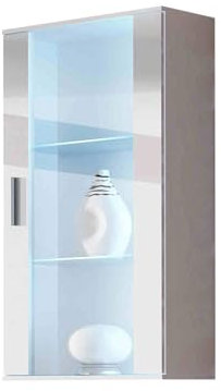 Mirjan24 Hängevitrine Soho S2, Vitrine Glasvitrine, Vitrinenschrank, Stauraumvitrine, Wohnzimmer, Highboard, Schrank (Weiß/Weiß Hochglanz, mit RGB LED Beleuchtung)