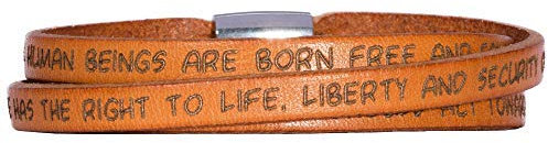 GILARDY GHR-BR1OR54 Human Rights Leder-Armband BR1 in der Farbe Orange mit Gravur der Menschenrechte 54 cm - Small