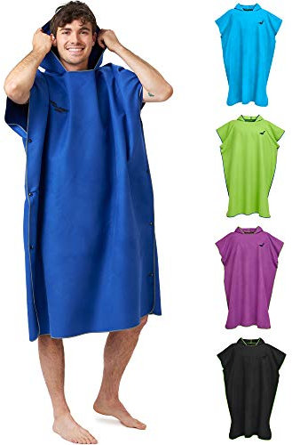 Fit-Flip Poncho Towel - Microfibre Changing Robe Adult - Swim and Surf Beach Robes - Quick Dry Hooded Swimming Towel for Men and Women - size L, Darkblue-Gray