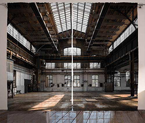 ABAKUHAUS industriell Rustikaler Gardine, Alter Hangar, Schlafzimmer Kräuselband Vorhang mit Schlaufen und Haken, 280 x 245 cm, Braun Weiß