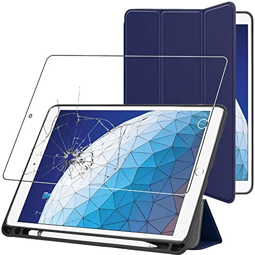 ebestStar - Funda para iPad Air 3 2019 10.5 Apple, Carcasa Capa, Slim Case Protectora Soporte Lapiz, Tapa Magnetica Cuero PU, Azul Oscuro + Cristal Templado