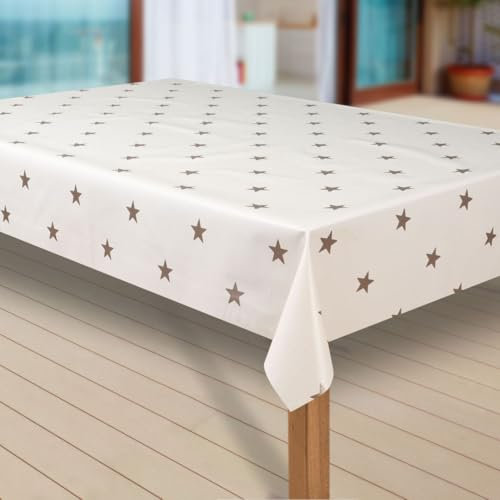 laro Wachstuch-Tischdecke Sterne Weihnachten Weihnachts-Motive PVC Wachstischdecke Eckig Meterware Wasserabweisend Abwischbar GAL, Muster:Sterne Creme-Gold, Größe:100x140 cm
