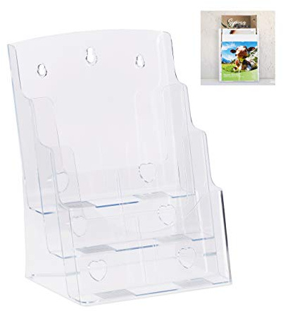 Relaxdays 2 x Prospekthalter A4 / DIN Lang, 3 Etagen, Acryl, Flyer Aufsteller Tisch & Wand, HBT: 33x24,5x20cm, transparent