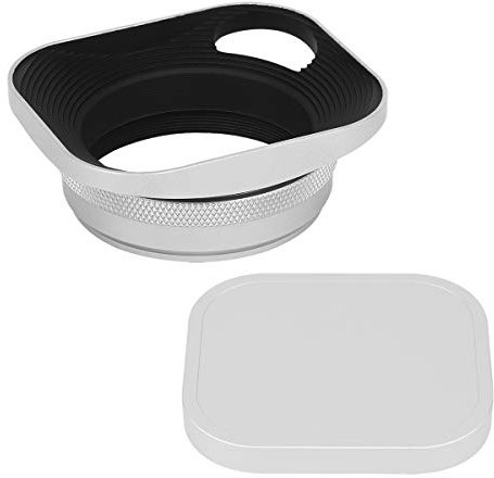Haoge LH-ES3 Square Metal Lens Hood Hollow Out Designed with 49mm Adapter Ring with Metal Cap for Fujifilm Fuji FinePix X100 X100S X100T X70 X100F X100V Camera Replaces LH-X100 AR-X100 LH-X70 Silver