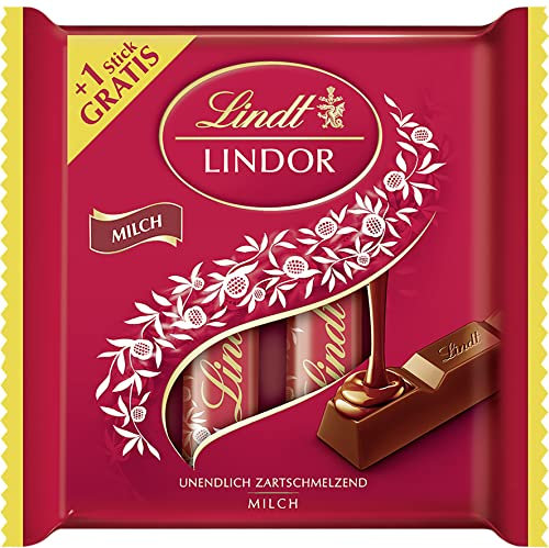 Lindt Schokolade LINDOR Sticks Vollmilch, 3 + 1 Promotion | 100 g (4 x 25 g Schokoladenriegel) (Verpackung kann variieren)