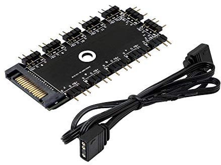 CERRXIAN ARGB HUB 1 to 11 Ports 12 Way 5V 3Pin RGB LED Splitter Hub with SATA Port Support Magic Tape and Screw Fixation