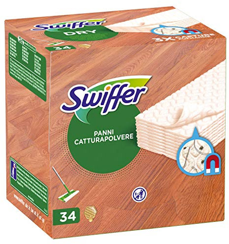 Swiffer Paños Secos Para Mopa De Recambio Para Parqué 34 Unidades, Atrapa Y Retiene 3 Veces Más Polvo, Suciedad Y Pelo Que Una Escoba Convencional