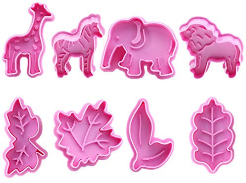 Pretyzoo Lot de 8 emporte-pièces en forme d'animaux de la jungle Safari pour gâteaux, fondants tropicaux, feuilles hawaïennes, emporte-pièces pour décoration de gâteaux ou cupcakes