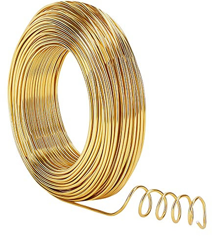 nbeads 1 Rolle 55 m 2 mm Aluminiumdraht, 12 Gauge Gold Aluminium Basteldraht Schmuck Modellierdraht für Schmuckherstellung Handwerk Modellieren Armaturen Skulpturen