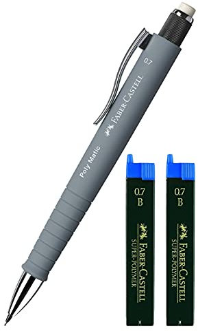 Faber-Castell 133388 - Druckbleistift Poly Matic, 0.7 mm (Grau + Ersatzminen)