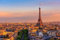 Acryl-Bild 50 x 30 cm: Skyline von Paris mit Eiffelturm in Paris, Frankreich. Panoramablick auf den Sonnenuntergang von Paris (135791292)