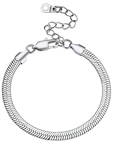 GoldChic Damen Armband 316L Edelstahl Flaches Schlangenkettearmband in 3mm/5mm Minimalistisches Flaches Schlangenarmband Damen Armlet ohne Anhänger in Silber/Gold/Schwarz/Rosegold mit 16cm Kette