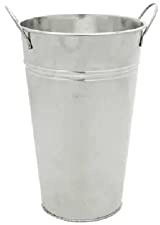 APAC Galvanized Metal Flower Vase (25cm H x 16cm Dia), Rustic Farmhouse Tall Flower Bucket with Handle, Galvanized Zinc Planter for Outdoor Indoor Home Décor