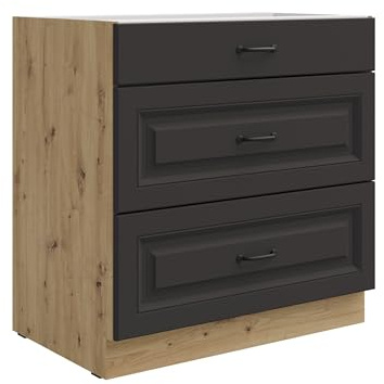 Kuechen-preisbombe Küchen Unterschrank 80 cm Stilo Grau + Eiche Artisan Vollauszug Soft-Close Küche