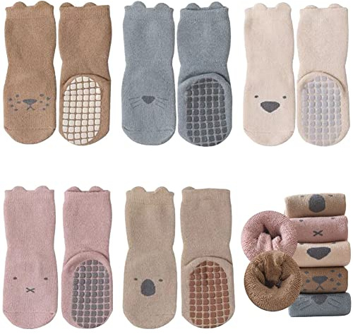 FedMois 5er Pack Baby Kleinkinder ABS rutschfeste Wintersocken dicke Thermosocken Baumwolle