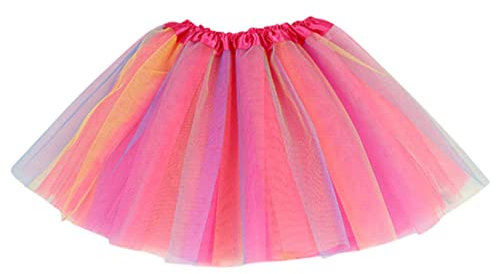 tsaChick Kind Mädchen Regenbogen Tüllrock Rüschen Gummibund Retro Tutu Mini Kurz Rock Pink 24Monat -8 Jahre alt (Hot Pink)