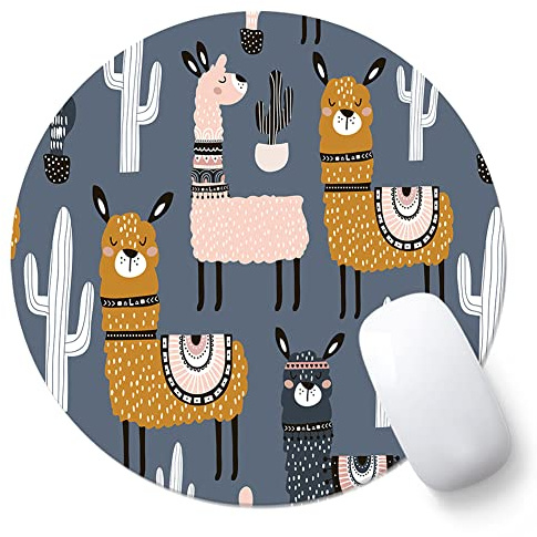 AOKSUNOVA Rundes Mauspad 20cm Mousepad Rund mit Motiv Mauspad Klein Alpaka | Rundes Mauspad mit Motiv, Kleines Mousepad 20 x 20 cm, Rutschfeste Unterseite für Büro und Homeoffice