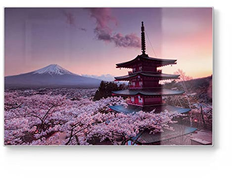 DEQORI Tabla de cortar de cristal, grande, 30 x 20 cm, diseño de flores de cerezo de Japón, placa de corte para cocina, antibacteriana y antideslizante, placa de cristal y bandeja para servir