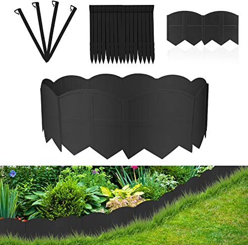 20Ft Black Garden Edging Border 6 Inch Tall Landscape Edging with 20Pcs 7.8in Height Garden Stakes Decorative Edging for Landscaping Flower Bed Edging Borders Lawn Edging