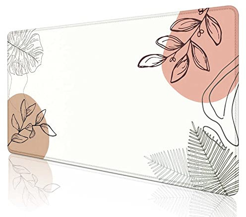 Sxckang Grand tapis de souris motif feuilles abstraites, mignon et esthétique, pour ordinateur portable, motif lignes bohèmes, tapis de souris XXL, 90 x 40 cm