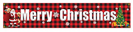 RAHYMA Christmas Garage Door Cover 8.2 x 1.6Ft Merry Christmas Holiday Backdrop Decoration Winter Buffalo Plaid Hanging Flags Garage Door Mural for Xmas Outdoor Yard Garden Home Decor/443 (Color : D)