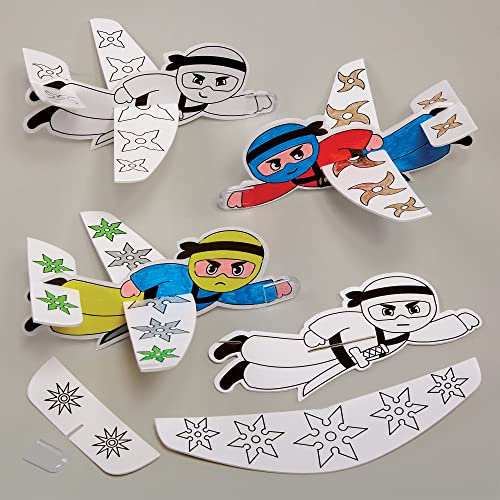 Baker Ross FX853 Ninja zum Ausmalen-Gleiter - 12er-Packung, Ausmalen und Basteln für Kinder, Mittel
