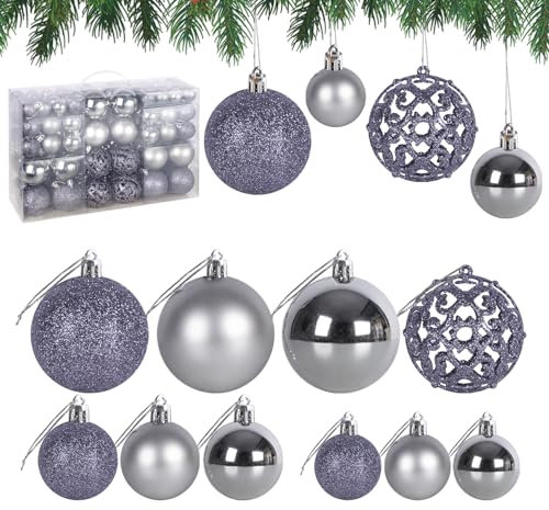 1Plusselect 100Pcs Christmas Baubles, Christmas Tree Decorations, Shatterproof Christmas Balls, Hanging Xmas Tree Ornaments, Silver Baubles