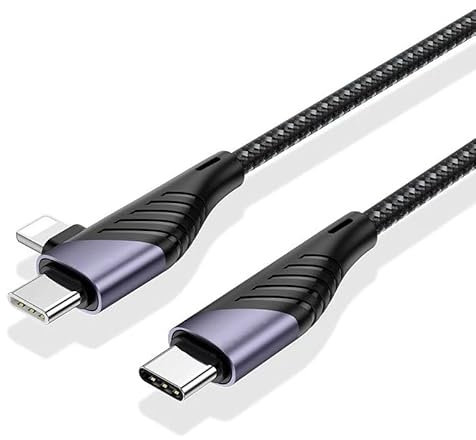 WSKEN 2M Multi Charger Cable, 2 in 1 USB Type C 60W PD Fast Charging Cord Nylon Braided with USB C to Lightning Cable Adapter for iPhone 15 Pro Max/14,Samsung Galaxy S24 Ultra/S23+Plus,Tablets,1 Pack