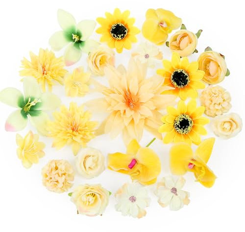 LARDUX 24 pezzi di fiori artificiali per fai da te, teste di fiori artificiali, piccoli fiori artificiali, teste di fiori di seta, mix per fai da te, matrimoni, feste, casa, artigianato, decorazioni