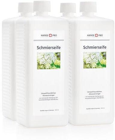 HANSE PRO Schmierseife flüssig, 4 x 1000 ml I Neutralseife I Kaliseife I umweltfreundlicher Allzweckreiniger I ideal zur Reinigung von Böden