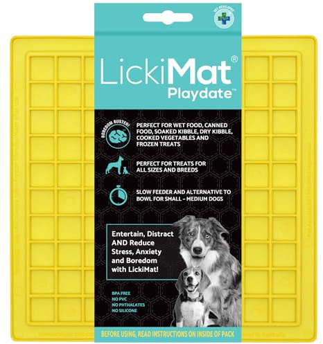 LickiMat Classic Pastel Colours Playdate, Dog Feeding Mat for Boredom & Anxiety Relief, Ideal for Food, Yoghurt or Peanut Butter, Lick Mats, Fun Alternative to Slow Feeder Bowl, Yellow