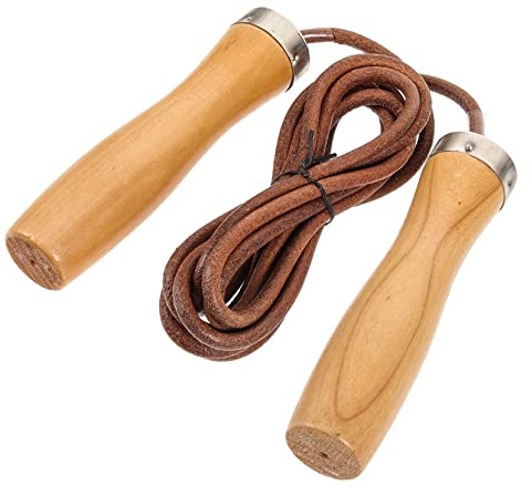 WOONEKY Springseil Mit Abgerundetem Griff Aus Holz Und Rindsleder Verschleißfestes Springseil Für Sport Und Fitness Ohne Werkzeug Verstellbar